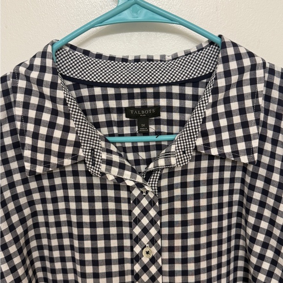 Talbots Women's 1X Black White Gingham Button Down Shirt 23x27 Long Sleeve - Picture 5 of 10